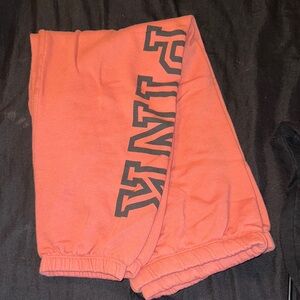 VS PINK Peach Sweatpants with Black Lettering
